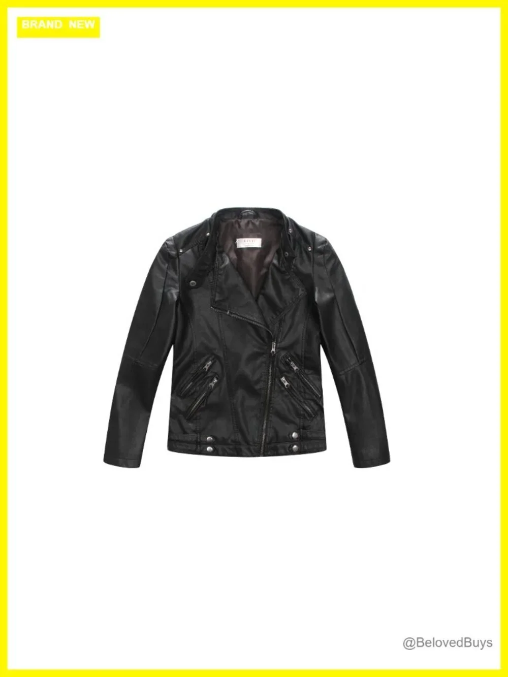 Boys Faux Leather Moto Jacket Kids Zip Front Spring Fall Coat Outerwear